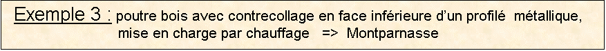 Zone de Texte: Exemple 3 : poutre bois avec contrecollage en face infrieure dun profil  mtallique,        mise en charge par chauffage   =>  Montparnasse

